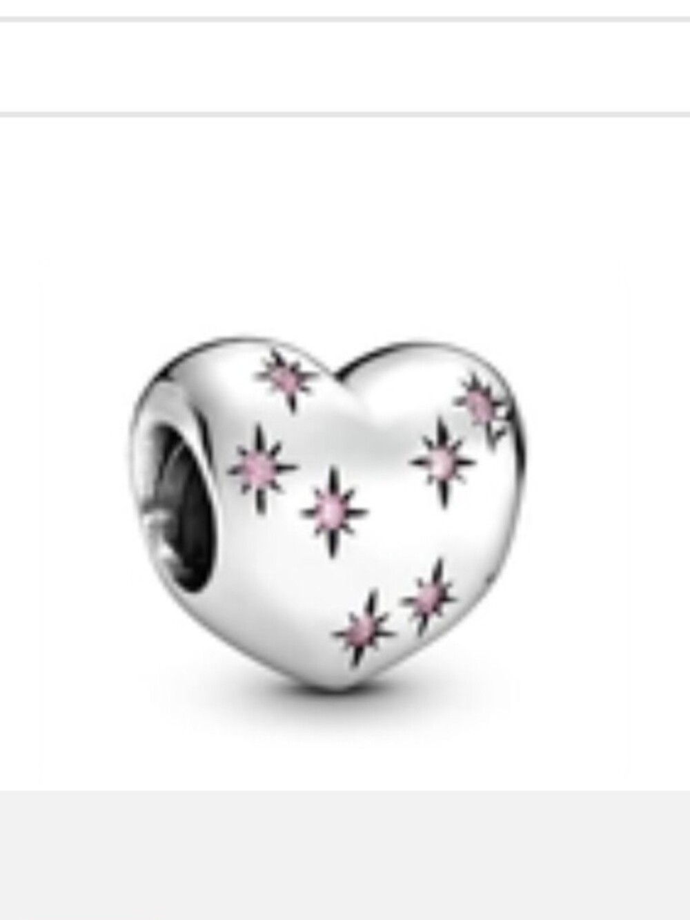 Silver Bubble Heart Pink Rhinestones Charm Bead